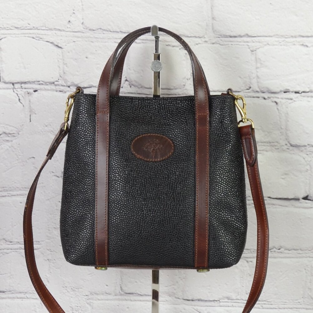 MULBERRY VTG Bell Bag in Black Scotchgrain & Leather